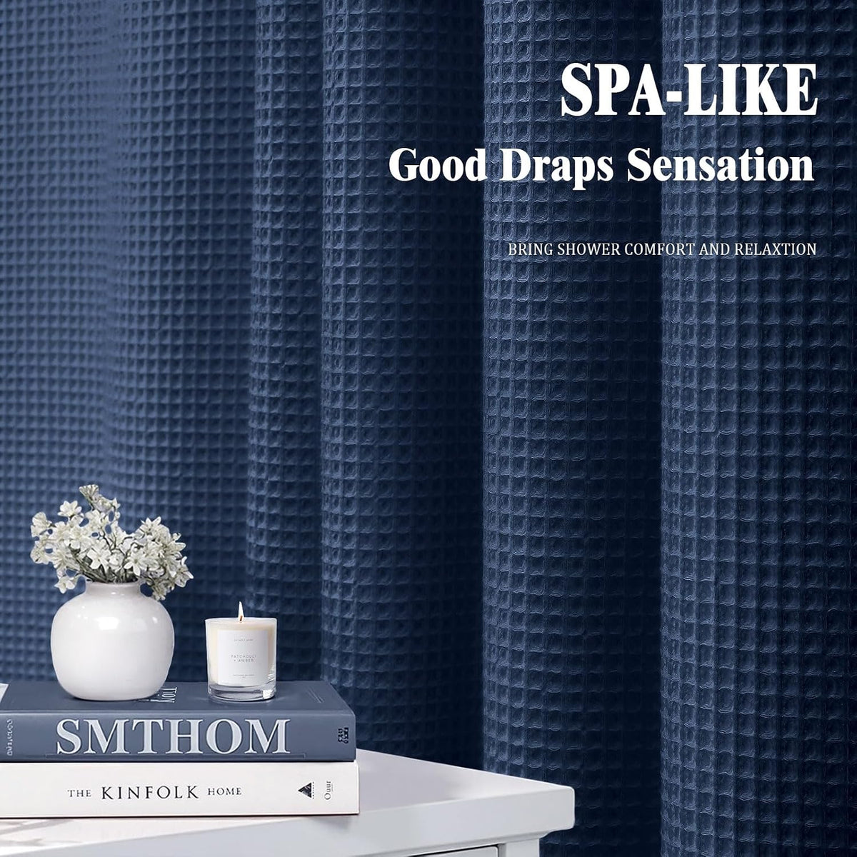 White Waffle Weave Shower Curtain Heavyweight Cotton Fabric 72Wx72L