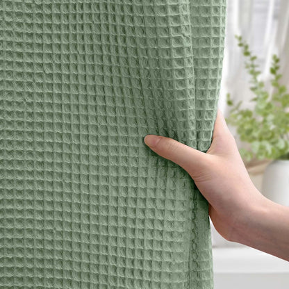 White Waffle Weave Shower Curtain Heavyweight Cotton Fabric 72Wx72L