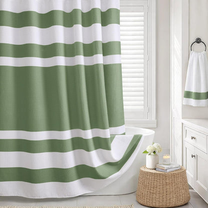 White Waffle Weave Shower Curtain Heavyweight Cotton Fabric 72Wx72L