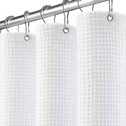 White Waffle Weave Shower Curtain Heavyweight Cotton Fabric 72Wx72L