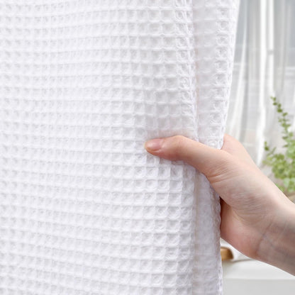 White Waffle Weave Shower Curtain Heavyweight Cotton Fabric 72Wx72L