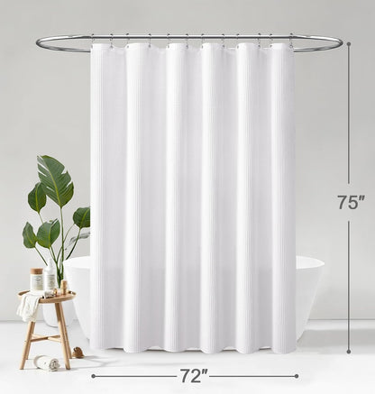 White Waffle Weave Shower Curtain Heavyweight Cotton Fabric 72Wx72L