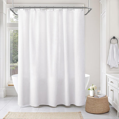 White Waffle Weave Shower Curtain Heavyweight Cotton Fabric 72Wx72L