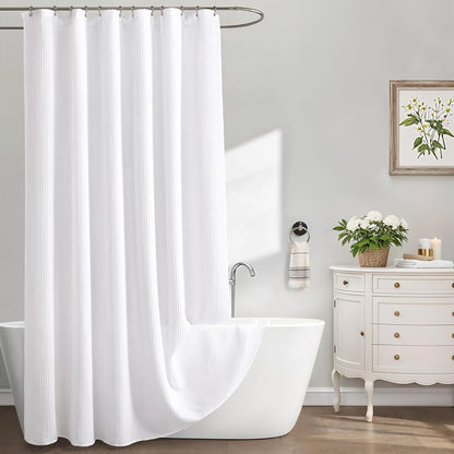 White Waffle Weave Shower Curtain Heavyweight Cotton Fabric 72Wx72L