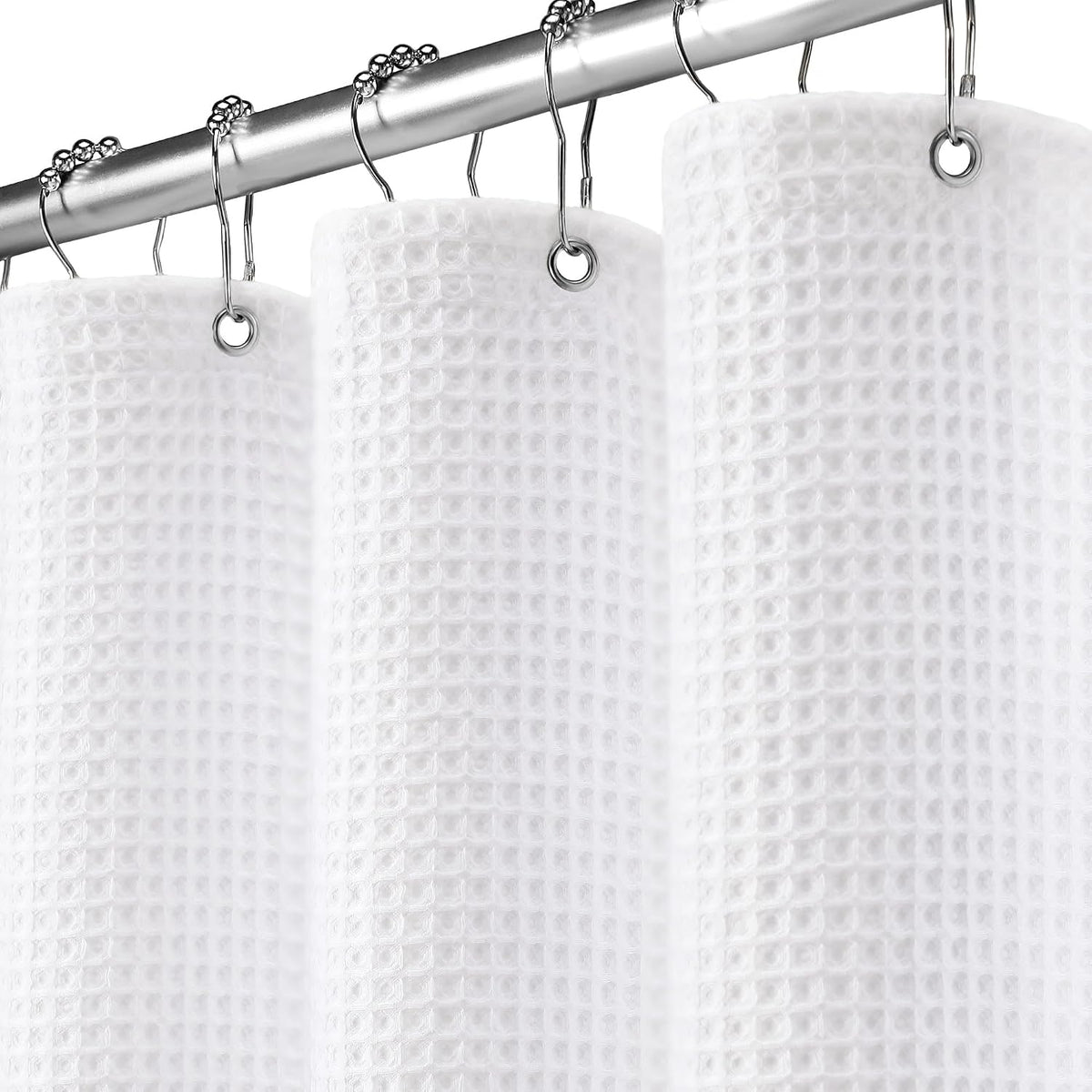 White Waffle Weave Shower Curtain Heavyweight Cotton Fabric 72Wx72L
