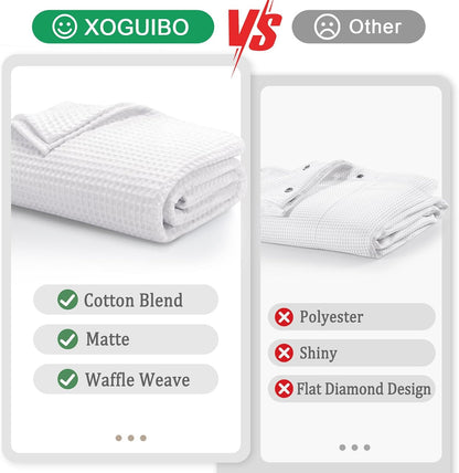 White Waffle Weave Shower Curtain Heavyweight Cotton Fabric 72Wx72L