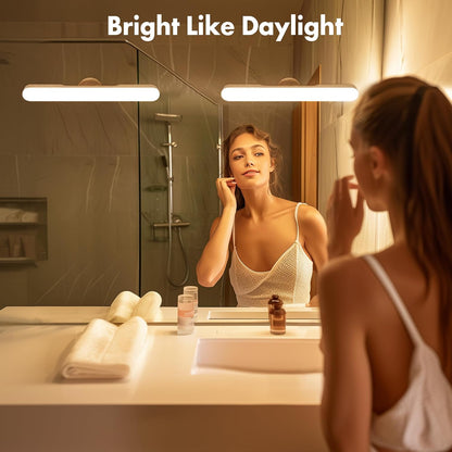 cambk Set of 2 Wireless Vanity Makeup Lights for Mirror, Rechargeable LED Stick On Light Bar for Bathroom Mirror with Dimmable 3 CCT, Long Battery Life Cordless Light for Vanity Desk(Light Brown)
