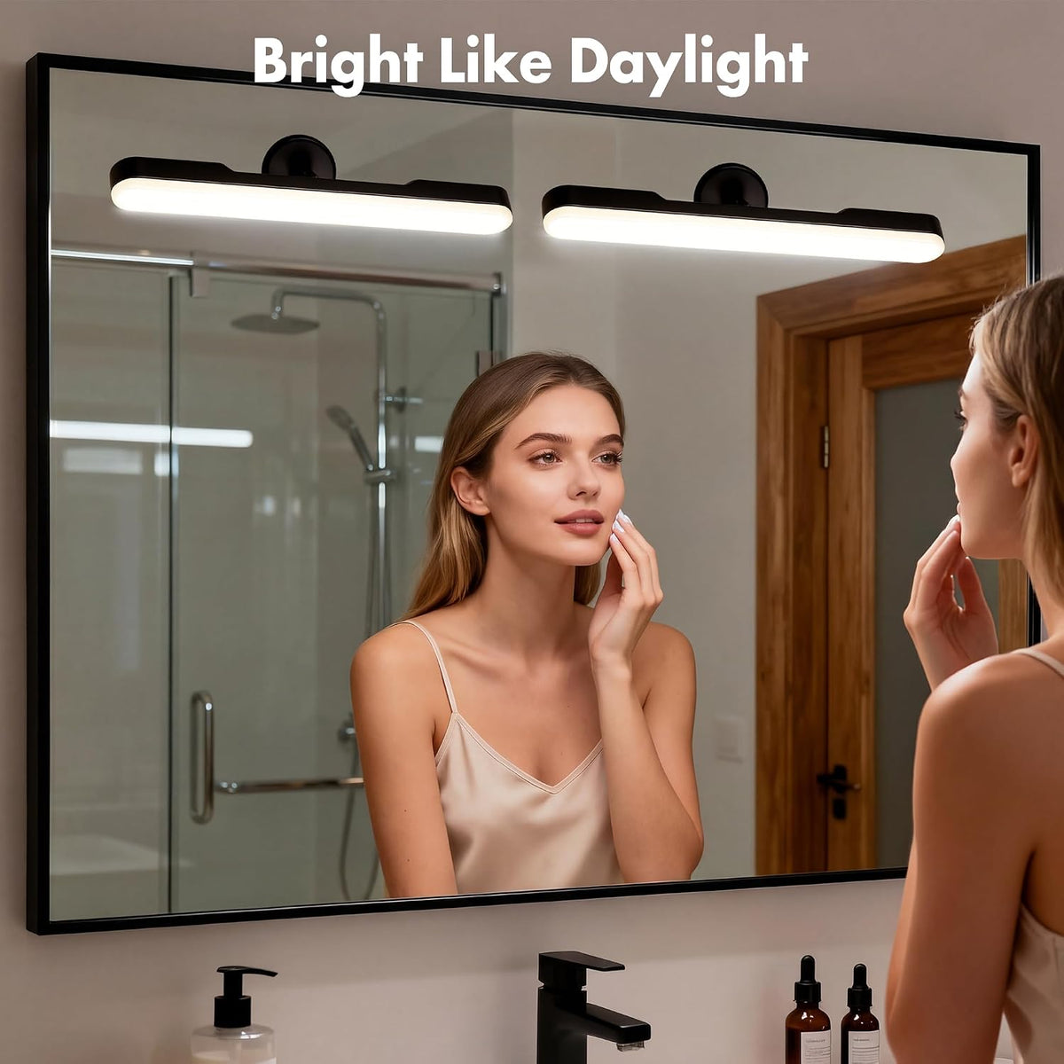 cambk Set of 2 Wireless Vanity Makeup Lights for Mirror, Rechargeable LED Stick On Light Bar for Bathroom Mirror with Dimmable 3 CCT, Long Battery Life Cordless Light for Vanity Desk(Light Brown)