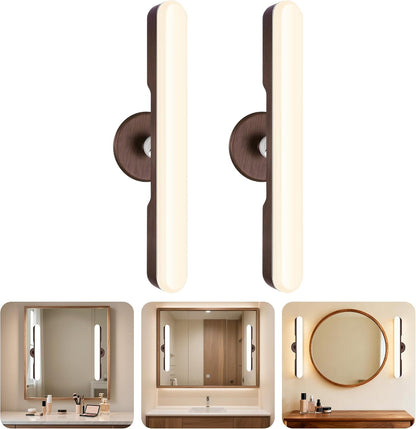cambk Set of 2 Wireless Vanity Makeup Lights for Mirror, Rechargeable LED Stick On Light Bar for Bathroom Mirror with Dimmable 3 CCT, Long Battery Life Cordless Light for Vanity Desk(Light Brown)