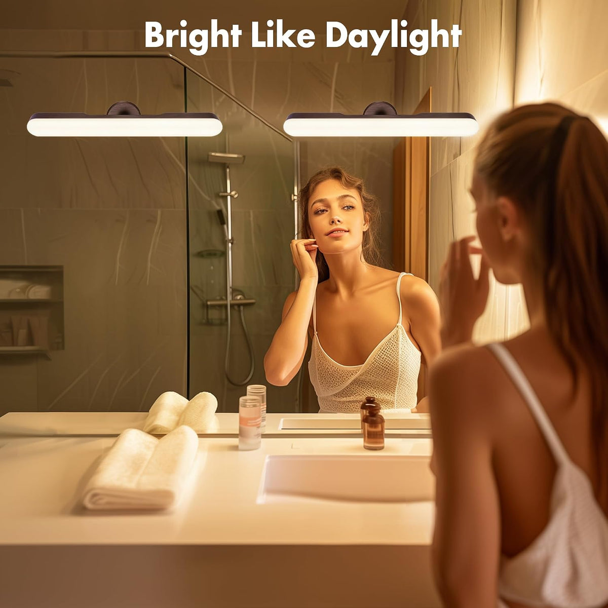 cambk Set of 2 Wireless Vanity Makeup Lights for Mirror, Rechargeable LED Stick On Light Bar for Bathroom Mirror with Dimmable 3 CCT, Long Battery Life Cordless Light for Vanity Desk(Light Brown)