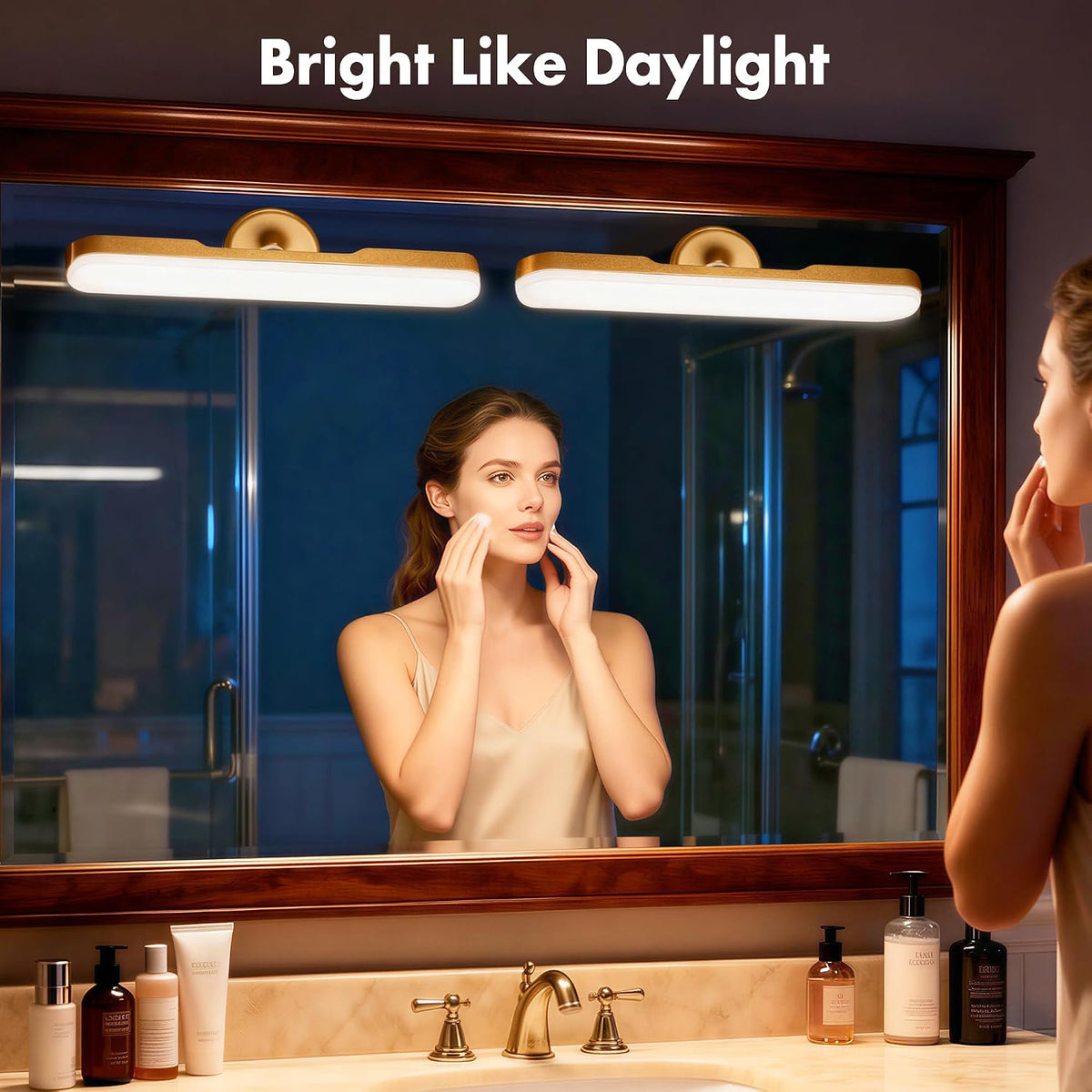 cambk Set of 2 Wireless Vanity Makeup Lights for Mirror, Rechargeable LED Stick On Light Bar for Bathroom Mirror with Dimmable 3 CCT, Long Battery Life Cordless Light for Vanity Desk(Light Brown)