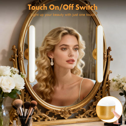 cambk Set of 2 Wireless Vanity Makeup Lights for Mirror, Rechargeable LED Stick On Light Bar for Bathroom Mirror with Dimmable 3 CCT, Long Battery Life Cordless Light for Vanity Desk(Light Brown)
