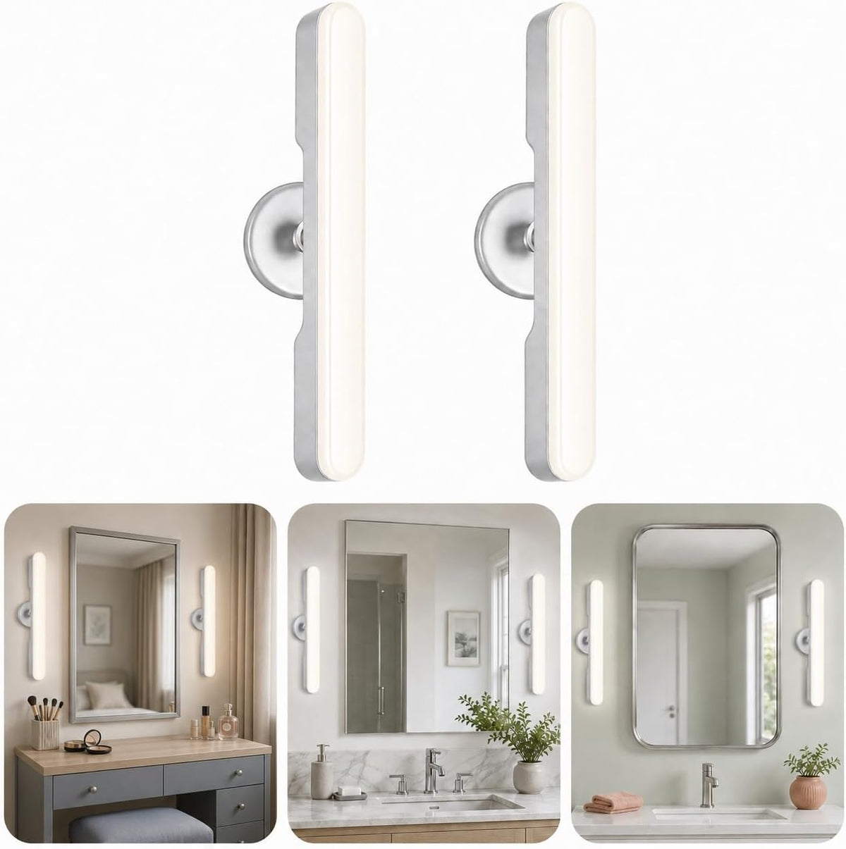 cambk Set of 2 Wireless Vanity Makeup Lights for Mirror, Rechargeable LED Stick On Light Bar for Bathroom Mirror with Dimmable 3 CCT, Long Battery Life Cordless Light for Vanity Desk(Light Brown)