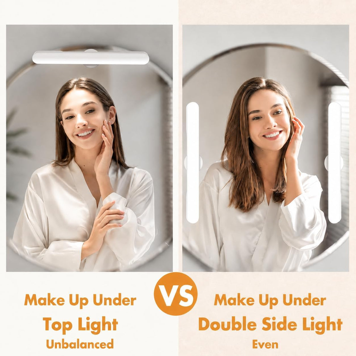cambk Set of 2 Wireless Vanity Makeup Lights for Mirror, Rechargeable LED Stick On Light Bar for Bathroom Mirror with Dimmable 3 CCT, Long Battery Life Cordless Light for Vanity Desk(Light Brown)
