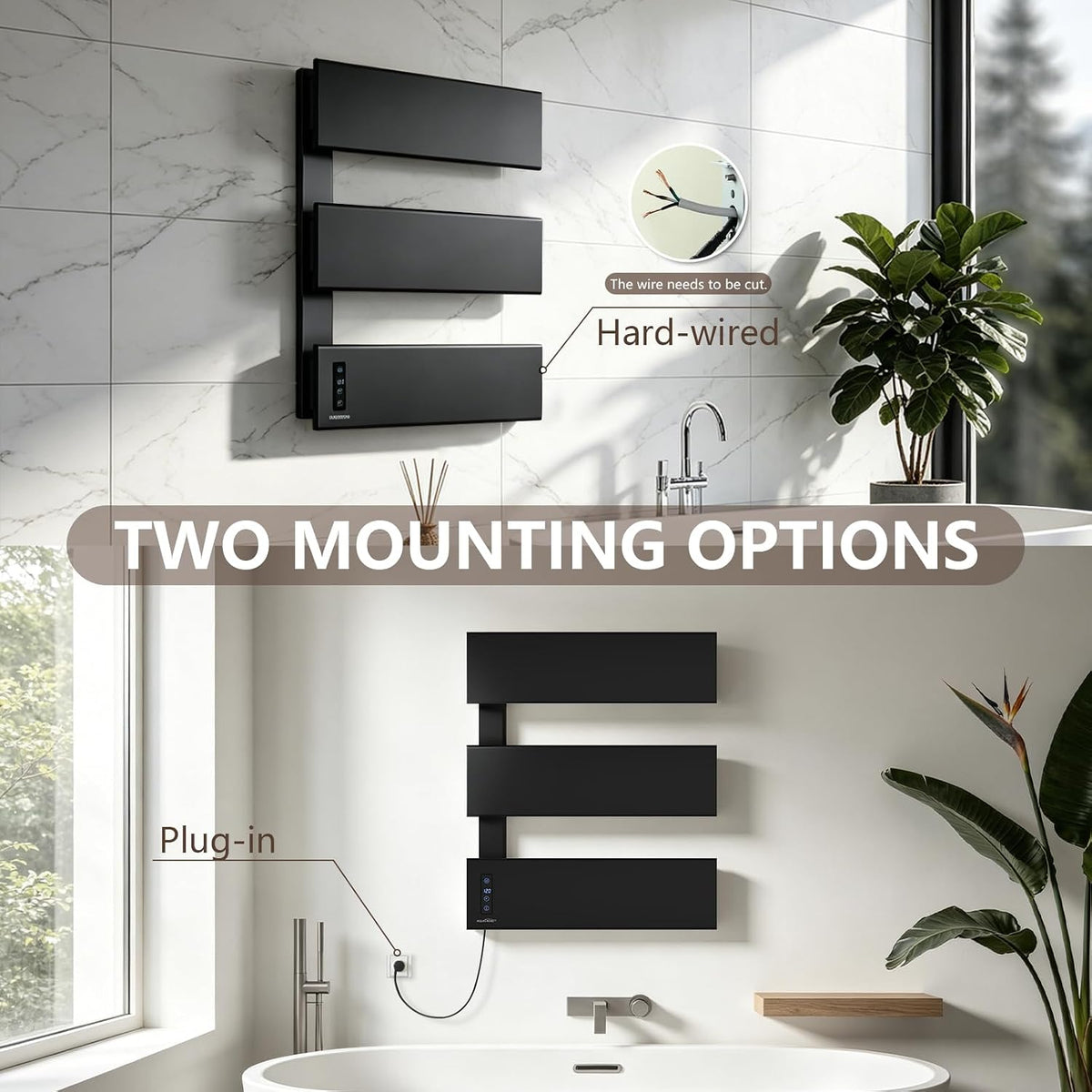 Heated Towel Racks for Bathroom, 3 Bar Large Towel Warmer Rack, Black | Smart LED Control Time & Temp, 21.6" X 17.7", Plug-in & Hardwired, 100-140°F, Memory Function, Fast Heating, Aluminum