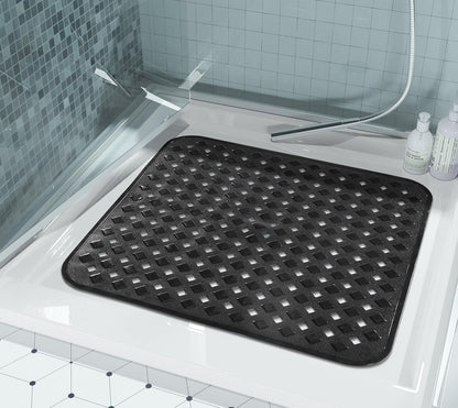 Bathtub Mat Non Slip, 35"X16" Shower Mat with Strong Suction Cups & Drain Holes, Long Anti Slip Bath Tub Mat for Inside Shower, Machine Washable Fast Drying, Bathroom Essentials, Clear Blue