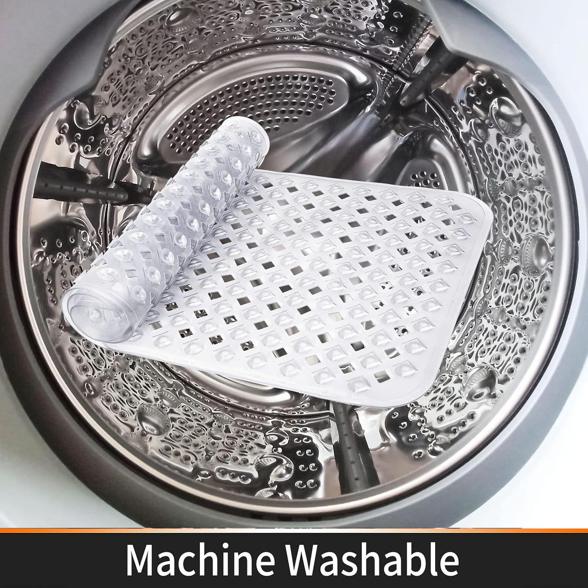Bathtub Mat Non Slip, 35"X16" Shower Mat with Strong Suction Cups & Drain Holes, Long Anti Slip Bath Tub Mat for Inside Shower, Machine Washable Fast Drying, Bathroom Essentials, Clear Blue