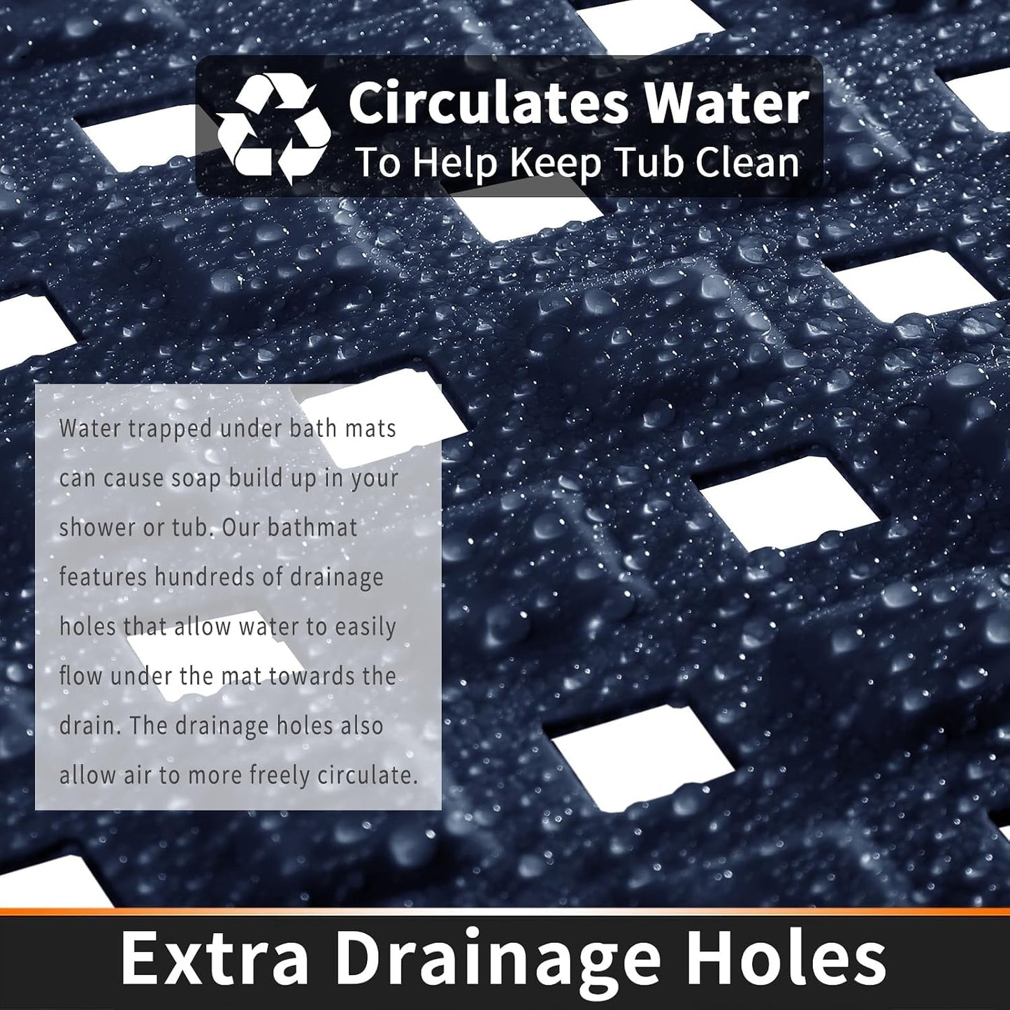 Bathtub Mat Non Slip, 35"X16" Shower Mat with Strong Suction Cups & Drain Holes, Long Anti Slip Bath Tub Mat for Inside Shower, Machine Washable Fast Drying, Bathroom Essentials, Clear Blue