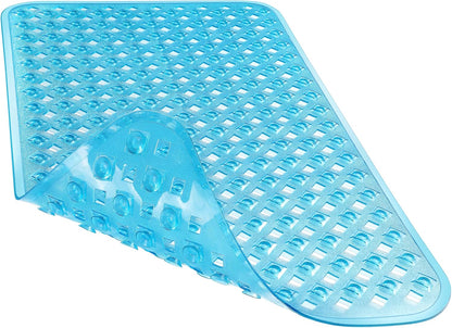 Bathtub Mat Non Slip, 35"X16" Shower Mat with Strong Suction Cups & Drain Holes, Long Anti Slip Bath Tub Mat for Inside Shower, Machine Washable Fast Drying, Bathroom Essentials, Clear Blue