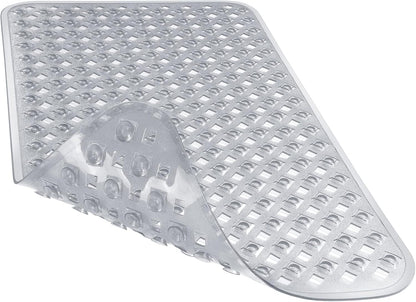 Bathtub Mat Non Slip, 35"X16" Shower Mat with Strong Suction Cups & Drain Holes, Long Anti Slip Bath Tub Mat for Inside Shower, Machine Washable Fast Drying, Bathroom Essentials, Clear Blue