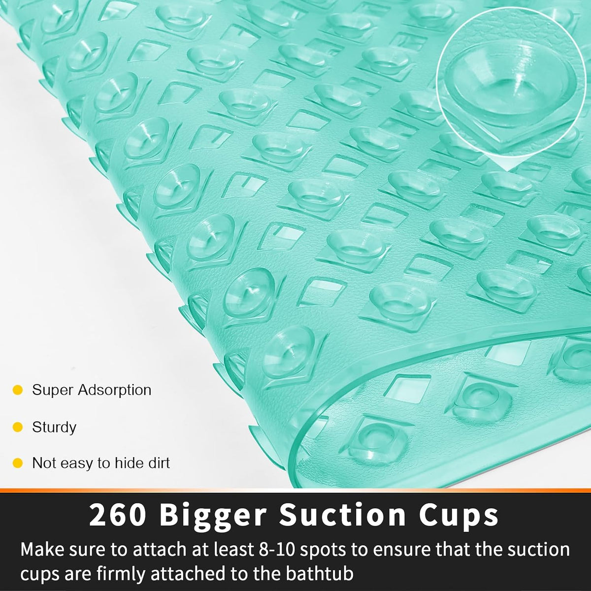 Bathtub Mat Non Slip, 35"X16" Shower Mat with Strong Suction Cups & Drain Holes, Long Anti Slip Bath Tub Mat for Inside Shower, Machine Washable Fast Drying, Bathroom Essentials, Clear Blue