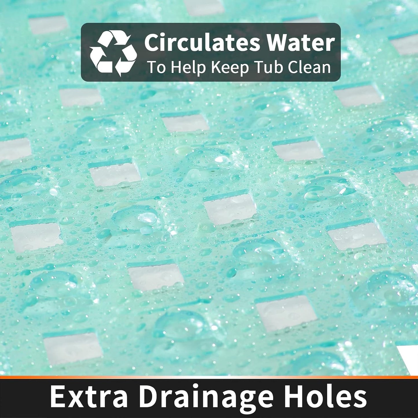 Bathtub Mat Non Slip, 35"X16" Shower Mat with Strong Suction Cups & Drain Holes, Long Anti Slip Bath Tub Mat for Inside Shower, Machine Washable Fast Drying, Bathroom Essentials, Clear Blue
