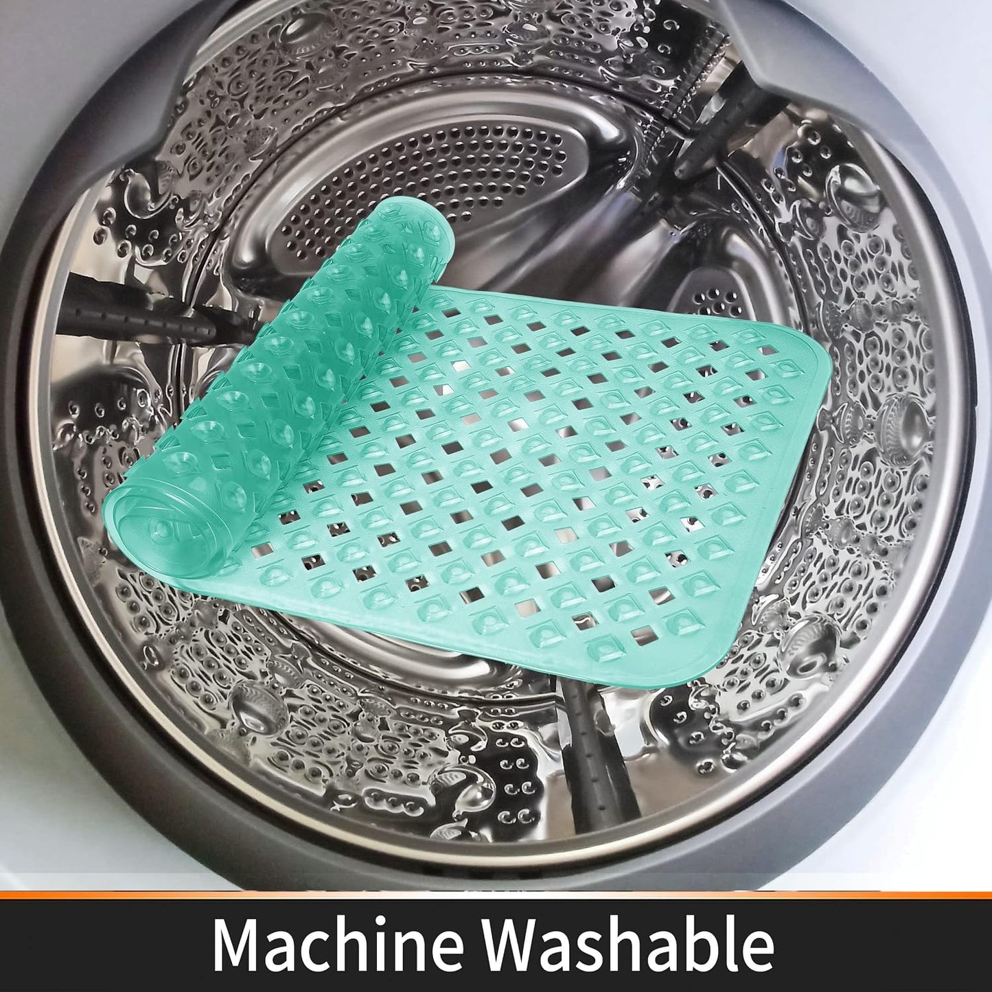 Bathtub Mat Non Slip, 35"X16" Shower Mat with Strong Suction Cups & Drain Holes, Long Anti Slip Bath Tub Mat for Inside Shower, Machine Washable Fast Drying, Bathroom Essentials, Clear Blue