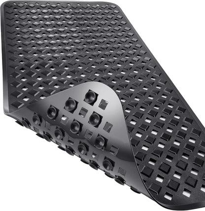 Bathtub Mat Non Slip, 35"X16" Shower Mat with Strong Suction Cups & Drain Holes, Long Anti Slip Bath Tub Mat for Inside Shower, Machine Washable Fast Drying, Bathroom Essentials, Clear Blue