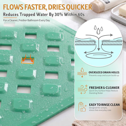 Bathtub Mat Non Slip, 35"X16" Shower Mat with Strong Suction Cups & Drain Holes, Long Anti Slip Bath Tub Mat for Inside Shower, Machine Washable Fast Drying, Bathroom Essentials, Clear Blue