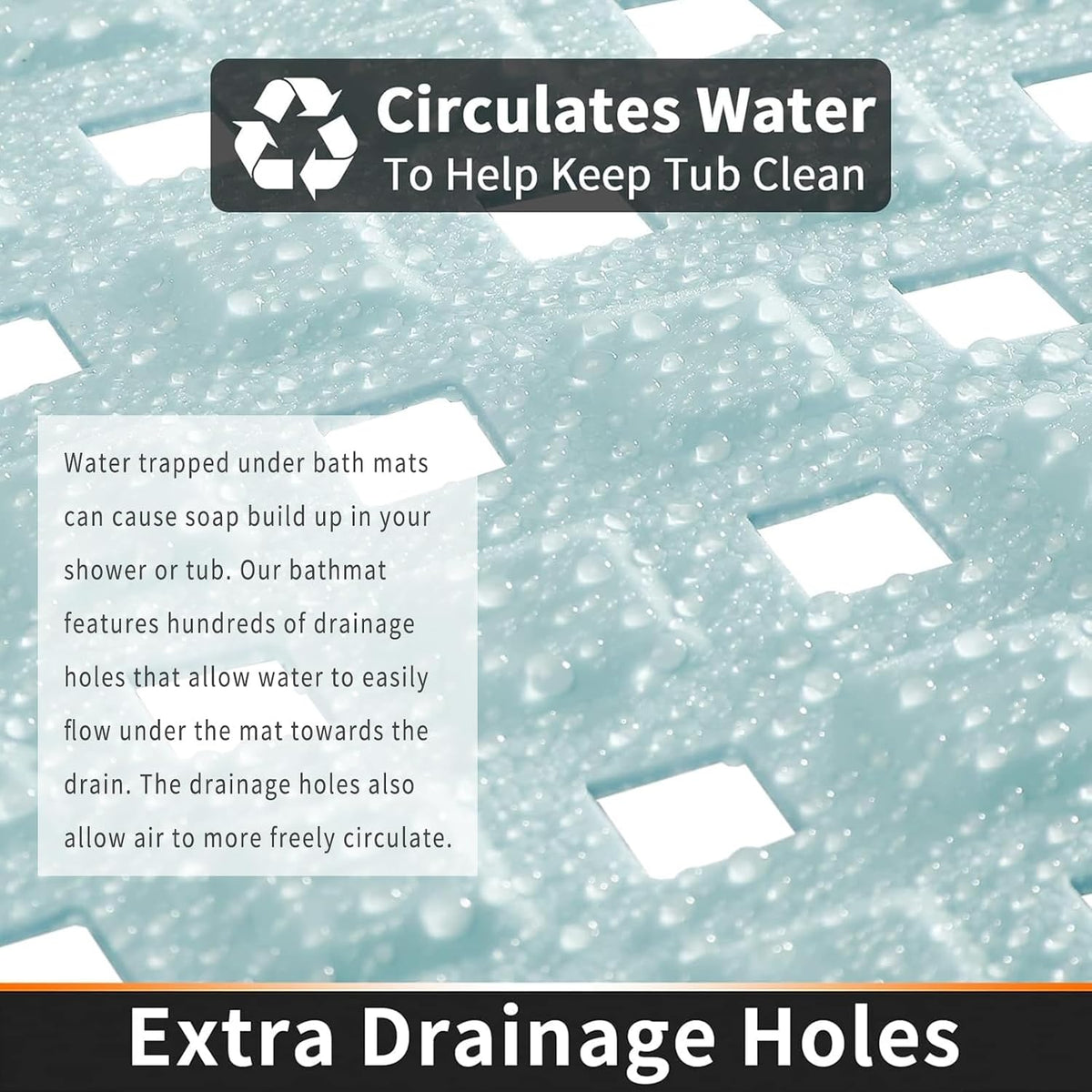 Bathtub Mat Non Slip, 35"X16" Shower Mat with Strong Suction Cups & Drain Holes, Long Anti Slip Bath Tub Mat for Inside Shower, Machine Washable Fast Drying, Bathroom Essentials, Clear Blue