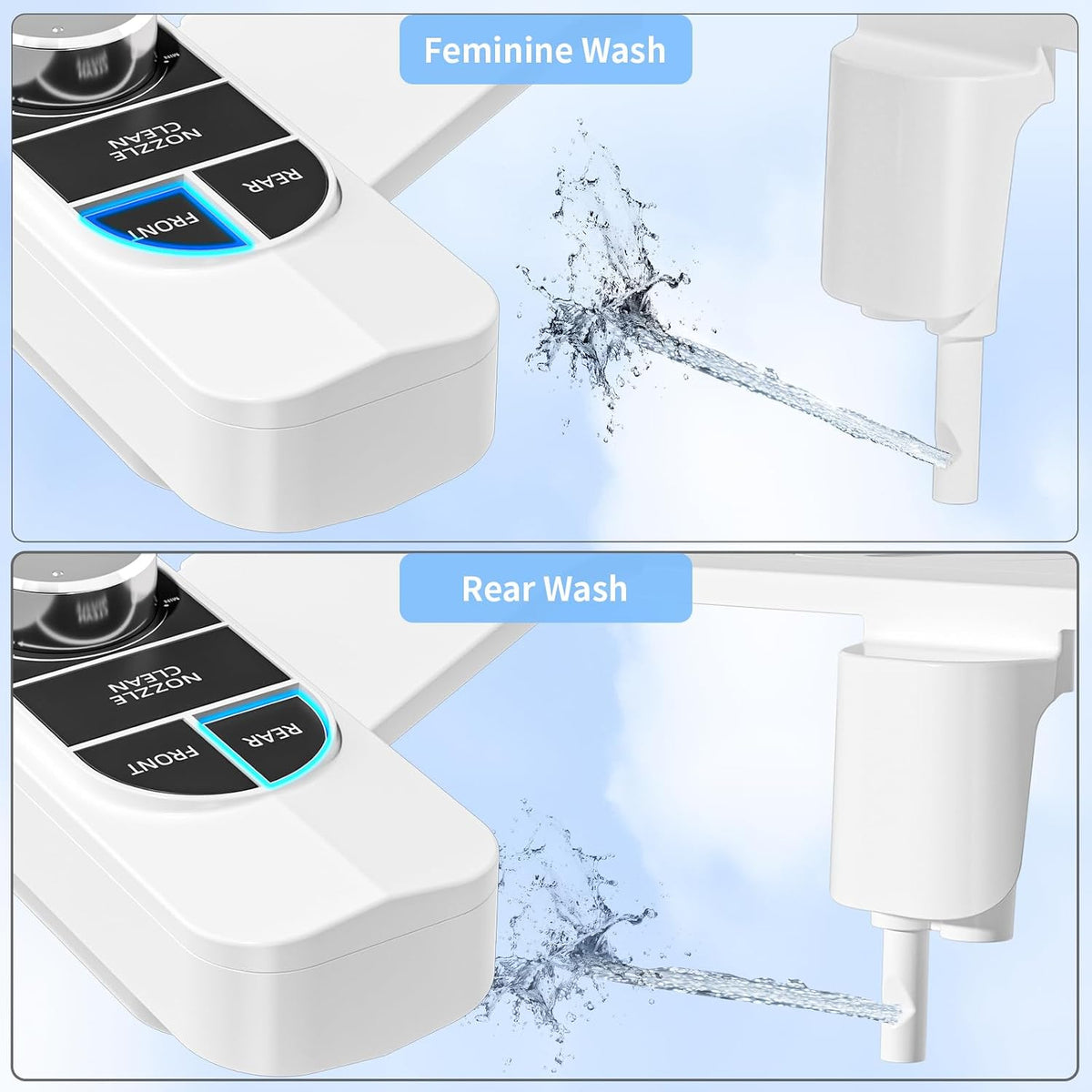 Non-Electric Bidet Attachment for Toilet – Self-Cleaning Dual Nozzle (Frontal & Rear Wash), Adjustable Water Pressure, Fits Most Toilets, Easy Installation (Classic Black/Silver)