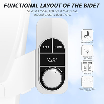 Non-Electric Bidet Attachment for Toilet – Self-Cleaning Dual Nozzle (Frontal & Rear Wash), Adjustable Water Pressure, Fits Most Toilets, Easy Installation (Classic Black/Silver)
