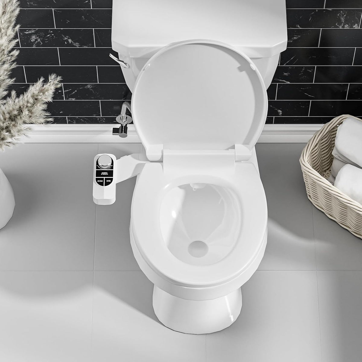 Non-Electric Bidet Attachment for Toilet – Self-Cleaning Dual Nozzle (Frontal & Rear Wash), Adjustable Water Pressure, Fits Most Toilets, Easy Installation (Classic Black/Silver)