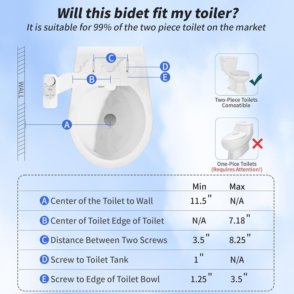Non-Electric Bidet Attachment for Toilet – Self-Cleaning Dual Nozzle (Frontal & Rear Wash), Adjustable Water Pressure, Fits Most Toilets, Easy Installation (Classic Black/Silver)