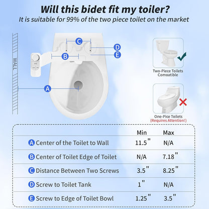 Non-Electric Bidet Attachment for Toilet – Self-Cleaning Dual Nozzle (Frontal & Rear Wash), Adjustable Water Pressure, Fits Most Toilets, Easy Installation (Classic Black/Silver)