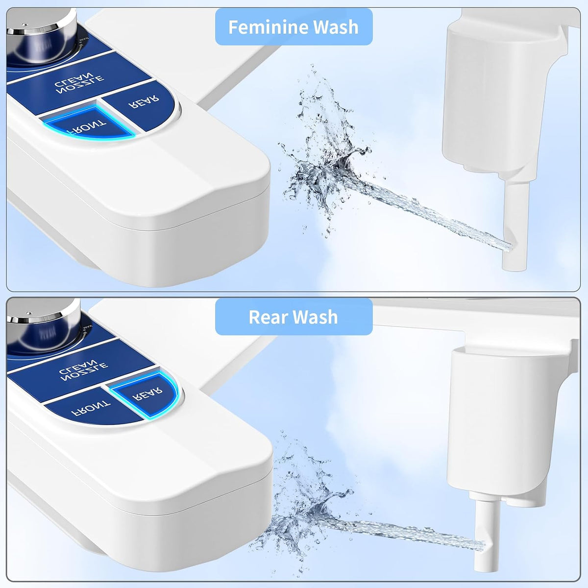 Non-Electric Bidet Attachment for Toilet – Self-Cleaning Dual Nozzle (Frontal & Rear Wash), Adjustable Water Pressure, Fits Most Toilets, Easy Installation (Classic Black/Silver)