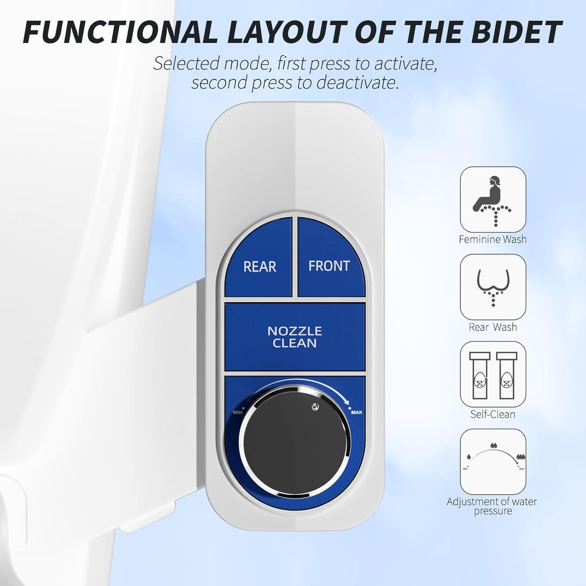 Non-Electric Bidet Attachment for Toilet – Self-Cleaning Dual Nozzle (Frontal & Rear Wash), Adjustable Water Pressure, Fits Most Toilets, Easy Installation (Classic Black/Silver)