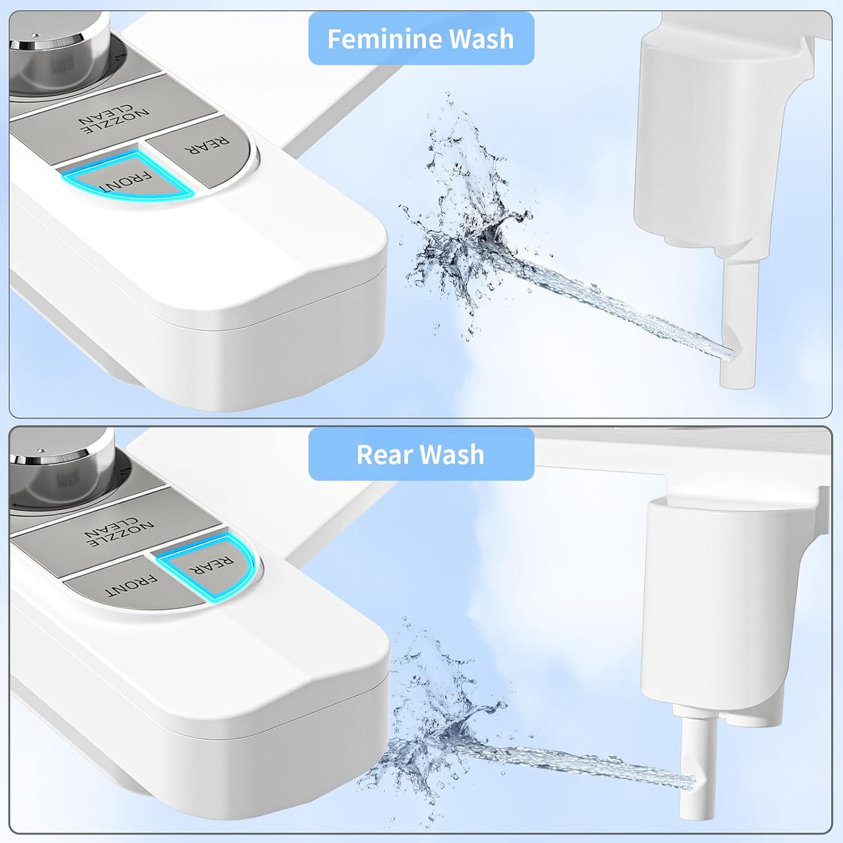 Non-Electric Bidet Attachment for Toilet – Self-Cleaning Dual Nozzle (Frontal & Rear Wash), Adjustable Water Pressure, Fits Most Toilets, Easy Installation (Classic Black/Silver)