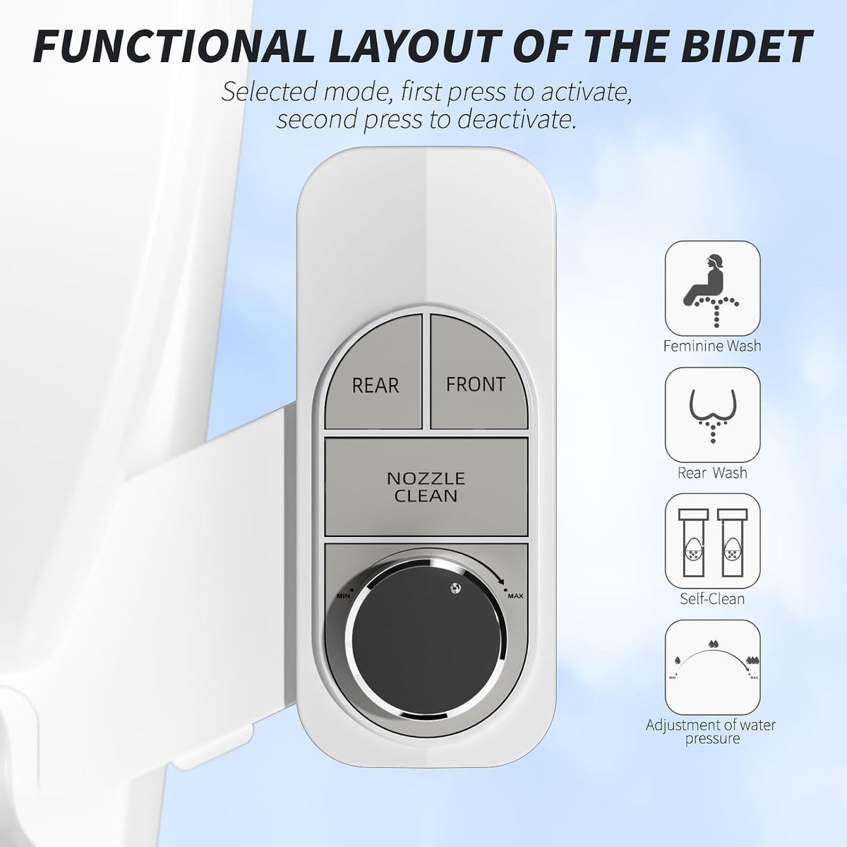 Non-Electric Bidet Attachment for Toilet – Self-Cleaning Dual Nozzle (Frontal & Rear Wash), Adjustable Water Pressure, Fits Most Toilets, Easy Installation (Classic Black/Silver)