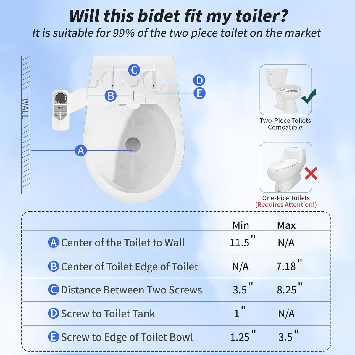 Non-Electric Bidet Attachment for Toilet – Self-Cleaning Dual Nozzle (Frontal & Rear Wash), Adjustable Water Pressure, Fits Most Toilets, Easy Installation (Classic Black/Silver)