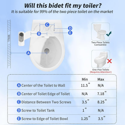 Non-Electric Bidet Attachment for Toilet – Self-Cleaning Dual Nozzle (Frontal & Rear Wash), Adjustable Water Pressure, Fits Most Toilets, Easy Installation (Classic Black/Silver)