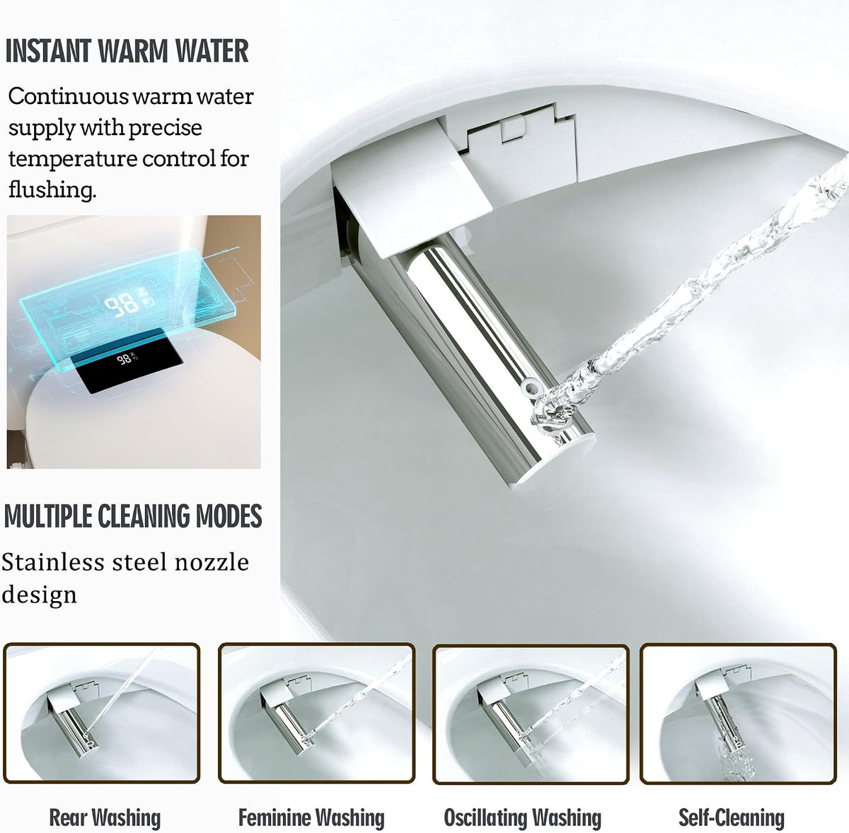WLJBIDET Toilet Seat Bidet with Warm Water and Drying, O80KL - Elongated