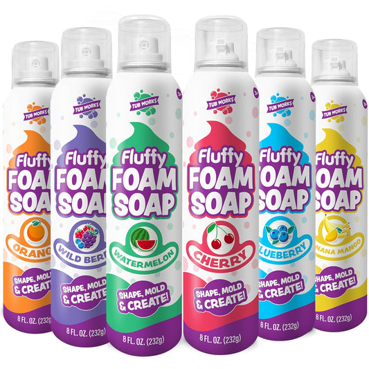 ® Fluffy Foam Soap, Variety 6 Pack | Shape, Mold & Create Bath Art with Soft Bath Foam for Kids | Gentle, Cleansing Kids Bath Soap | Easy-to-Use Spray Nozzles | Fruity, Fun Bath Colors