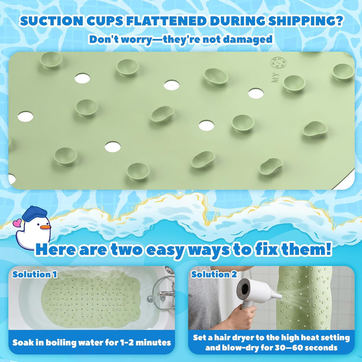Kids Bathtub Mat Non Slip, Soft Rubber Shower Mat for Toddler