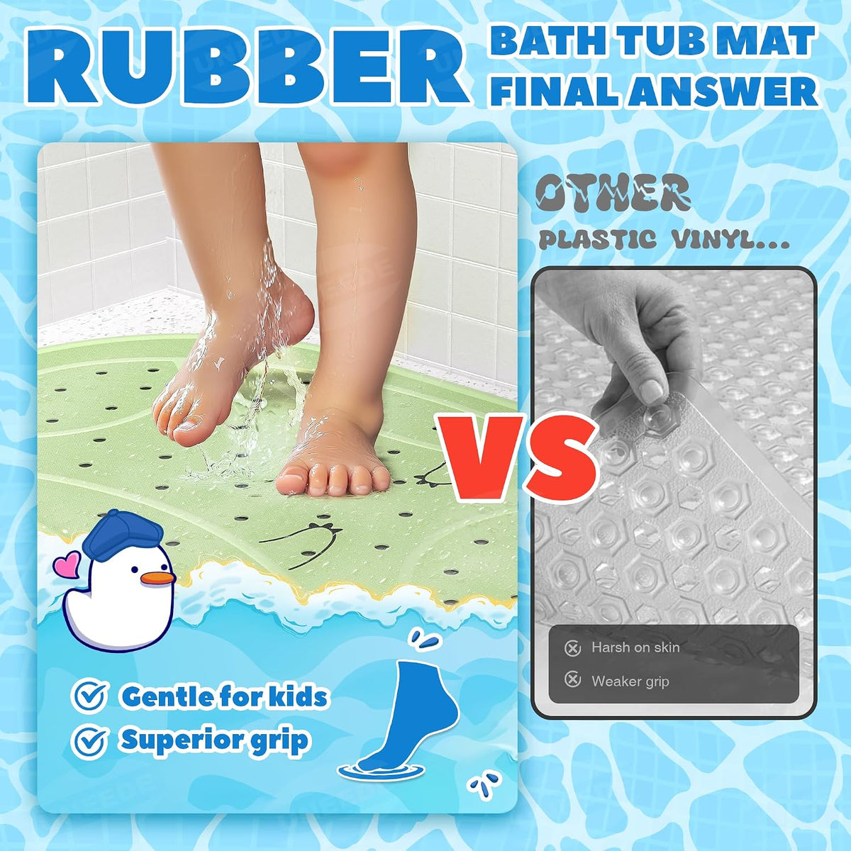 Kids Bathtub Mat Non Slip, Soft Rubber Shower Mat for Toddler