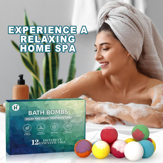 Bath Bombs Birthday Gifts for Women & Men, 12 Pack Spa Relaxing Self Care | Handmade Natural Organic Bath Bomb with Shea Butter, Halloween Boo Basket Stuffers, Christmas Stocking Stuffers Gifts Set