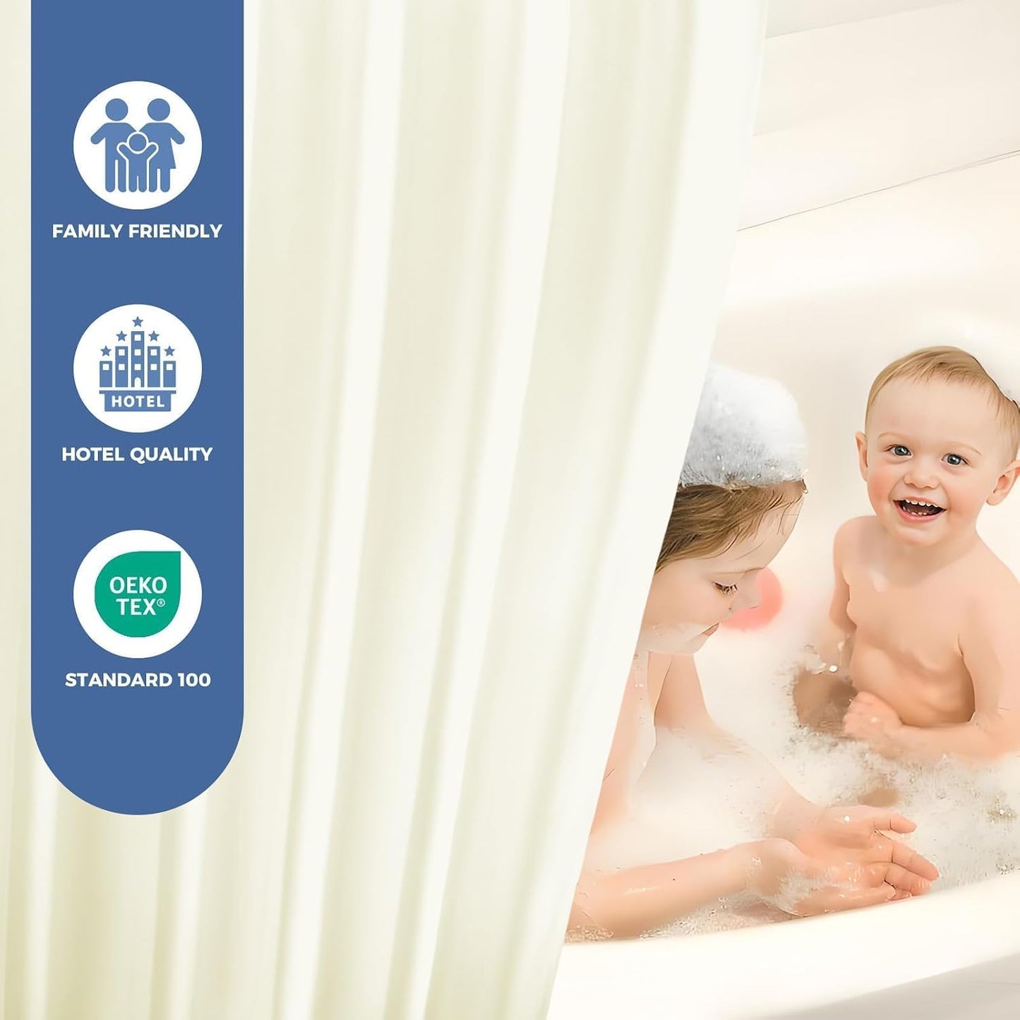Waterproof Fabric Shower Curtain Liner, White, 70" W x 72" L