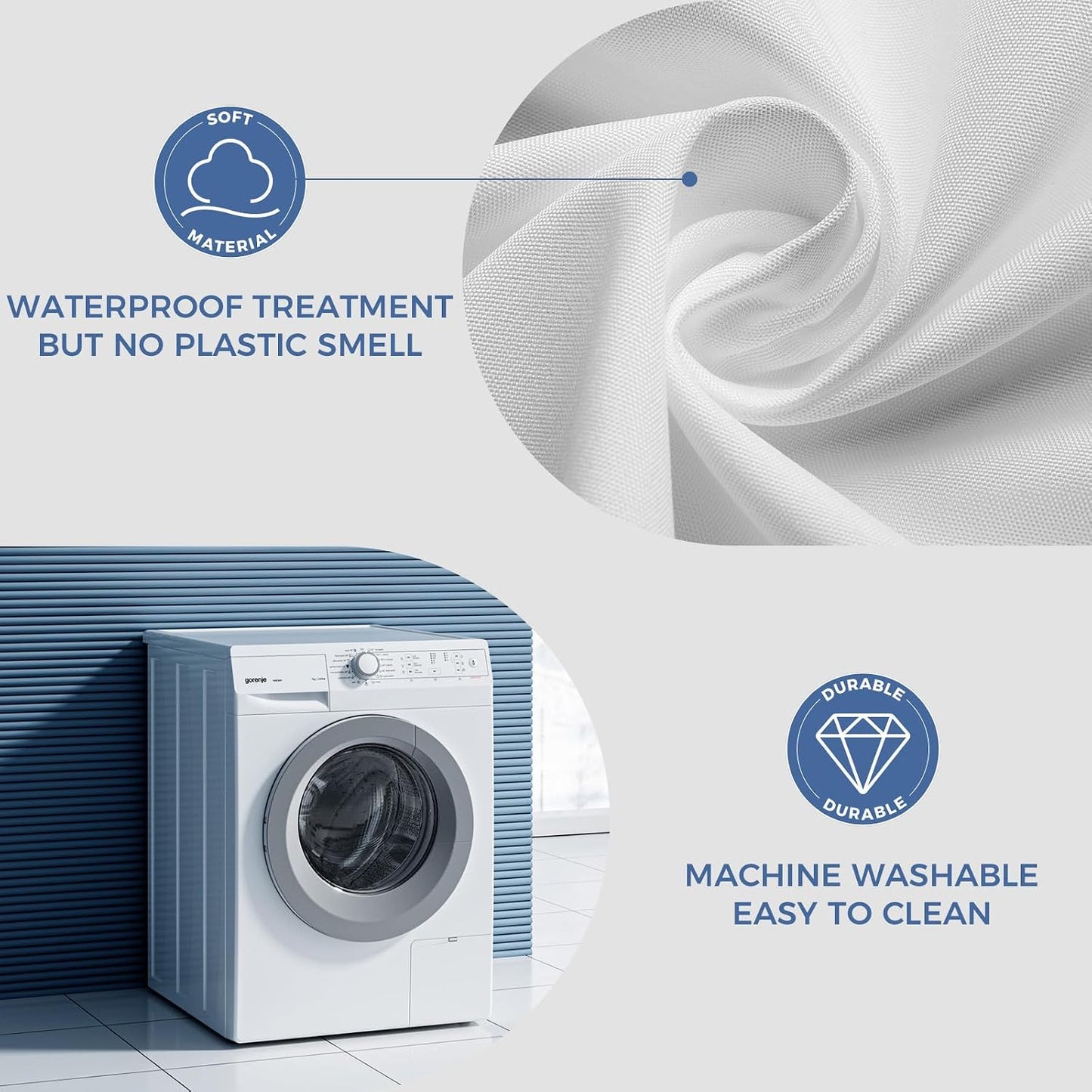 Waterproof Fabric Shower Curtain Liner, White, 70" W x 72" L