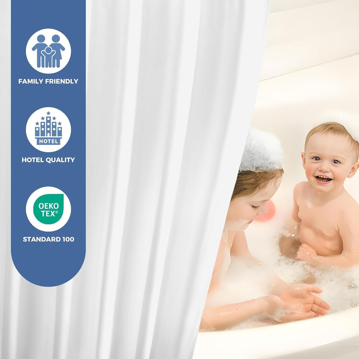 Waterproof Fabric Shower Curtain Liner, White, 70" W x 72" L