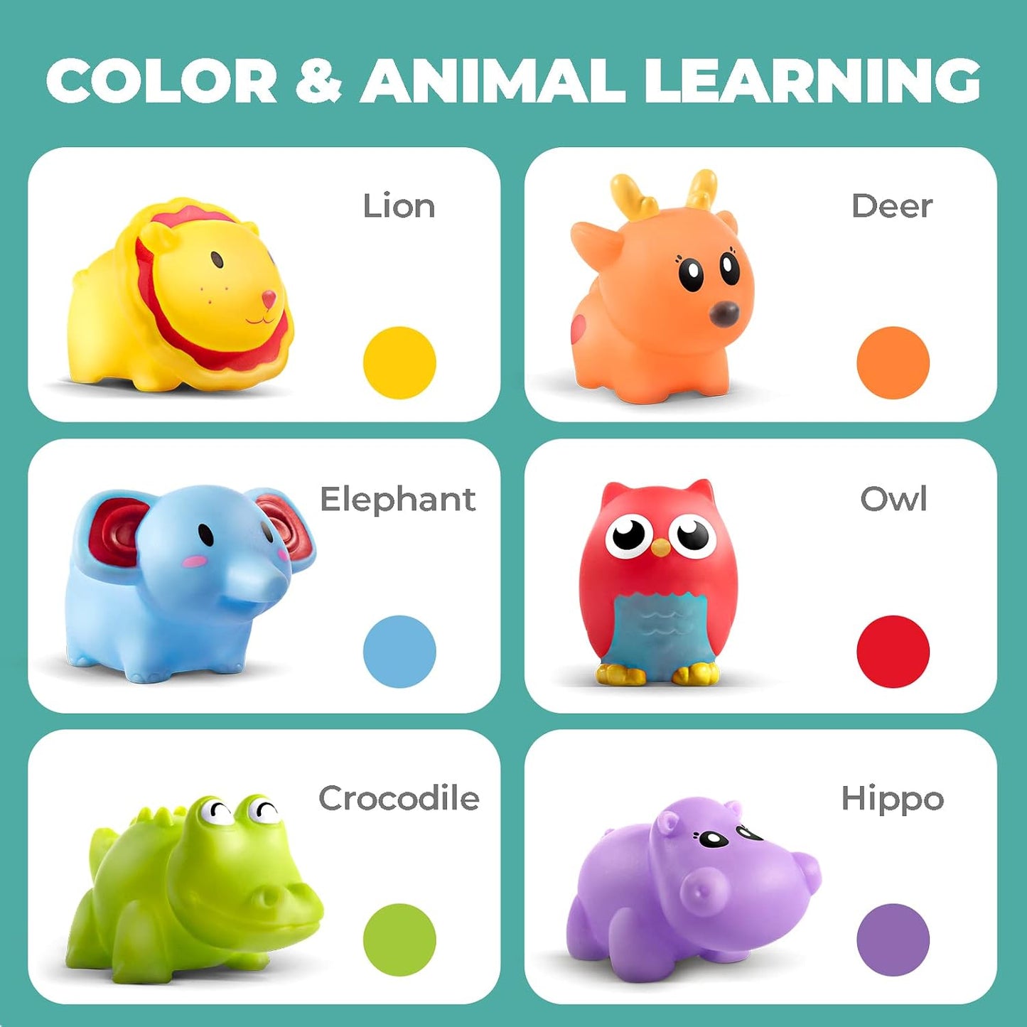 No Hole Infant Bath Toys for 18 Months, Animal Bathtub Toys | Baby Bath Tub Toys for Babies and Toddlers, Easy-Grip, Bright Colors Bath Toy Set